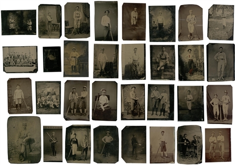 19th Century "Baseball"-Themed Tintype Photo Collection (32 Different) 